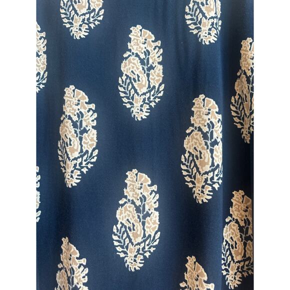 Hipster Row Navy Blue with Beige Boho Paisley Open Front Kimono - Picture 6 of 8